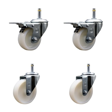 Service Caster 4 Nylon Wheel Swivel 7/16'' Grip Ring Stem Caster Set 2 Total Lock Brakes, 4PK SCC-GRTTL20S414-NYS-716138-2-S-2